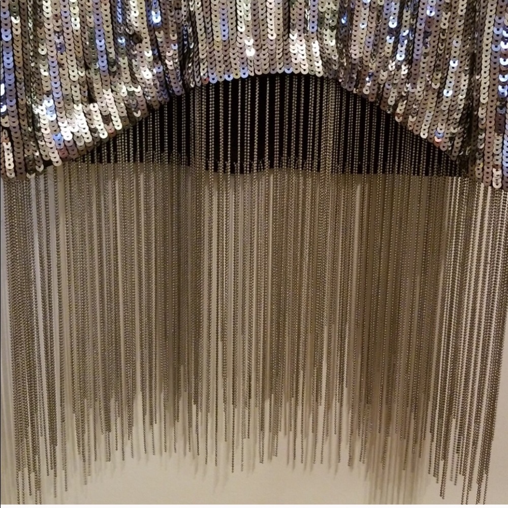 Bebe Gunmetal sequin with chainmail fringe dress - Picture 4 of 5